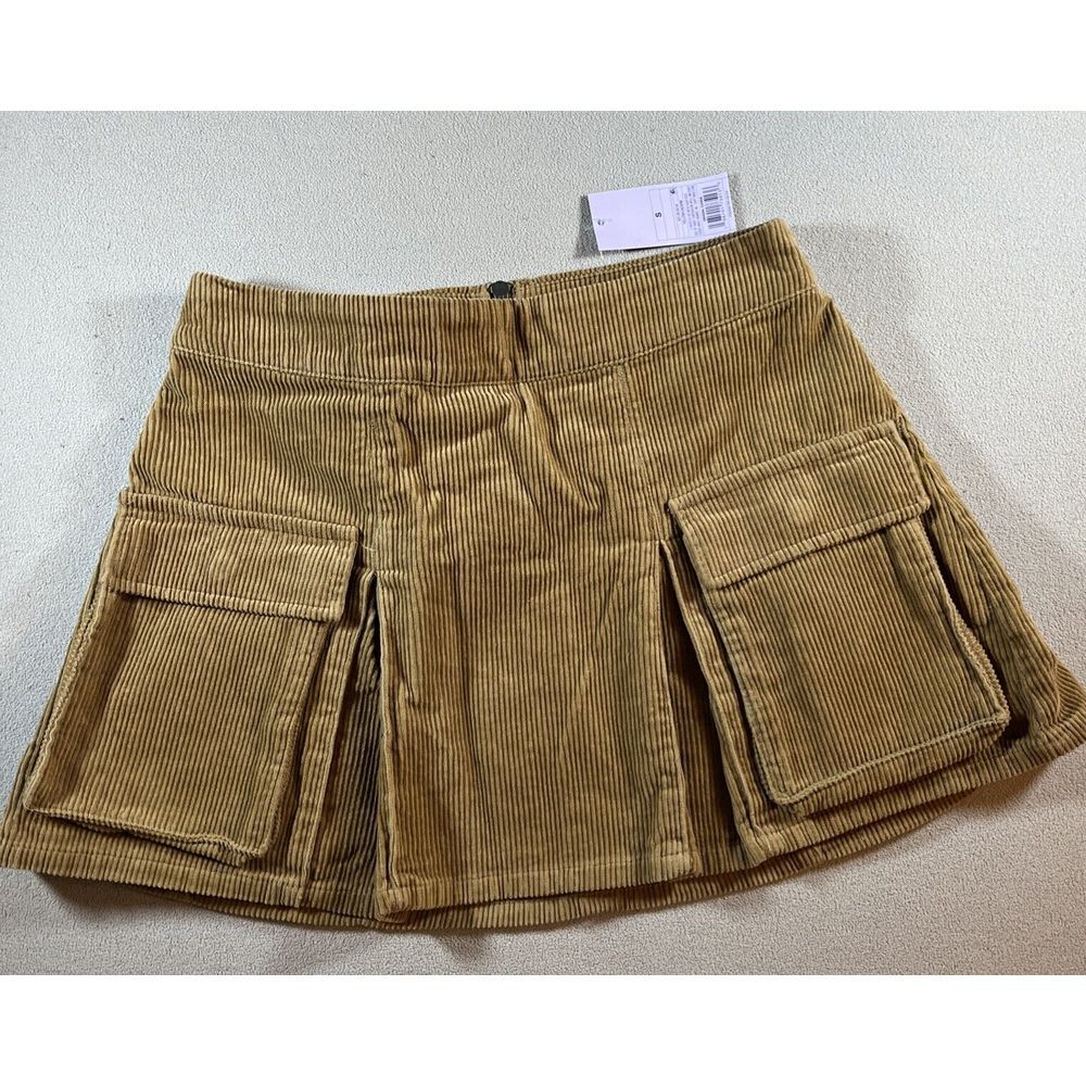 Y2K Pleated Mini Skirt Corduroy  S Golden Yellow Cargo‎ 1/4 Zip Wild Fable NWT